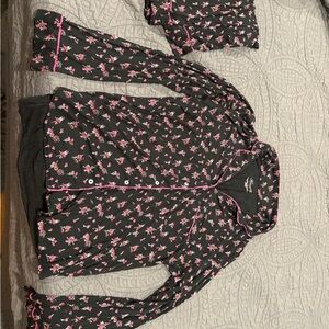 Victoria's Secret Black and Pink Floral Pajama Set
